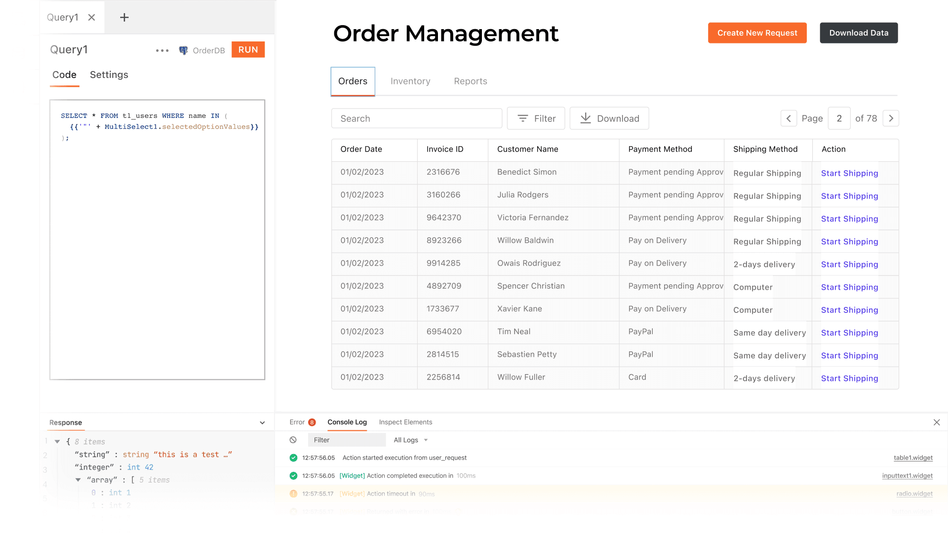 An order processing tracker built on Appsmith