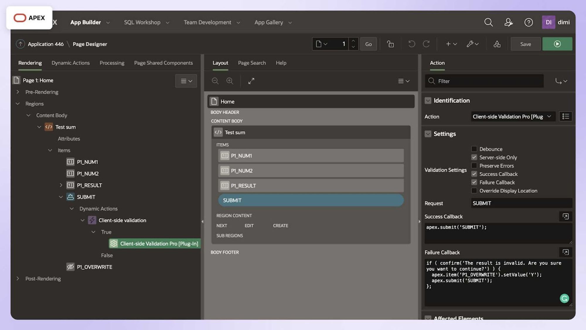 A screenshot of Dashboard of Oracle Apex Platform