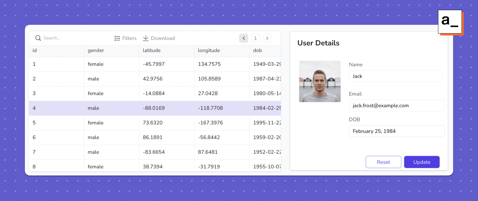 A screenshot of the typical layout for a visual database interface.