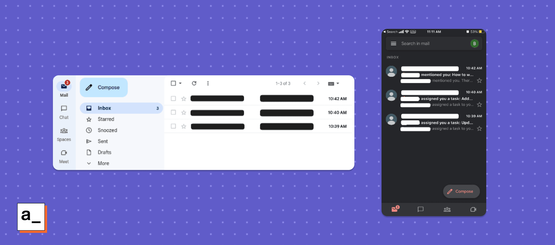 A screenshot of the typical layout for a mail application on web and mobile.