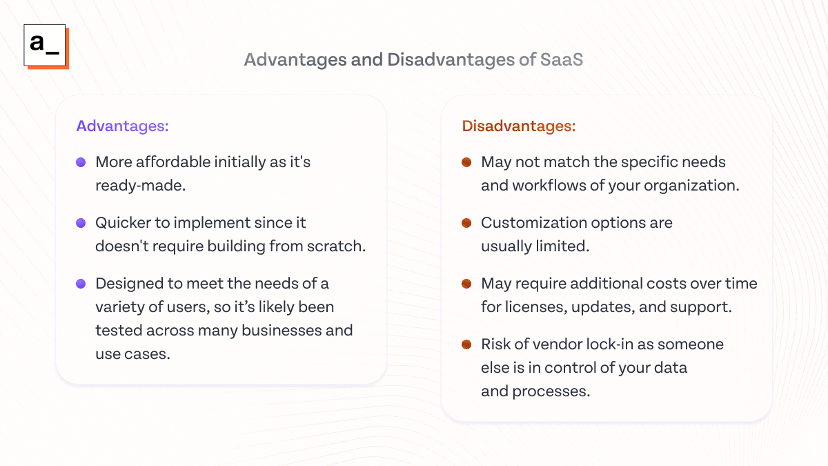Comparison of the pros and cons of SaaS products.