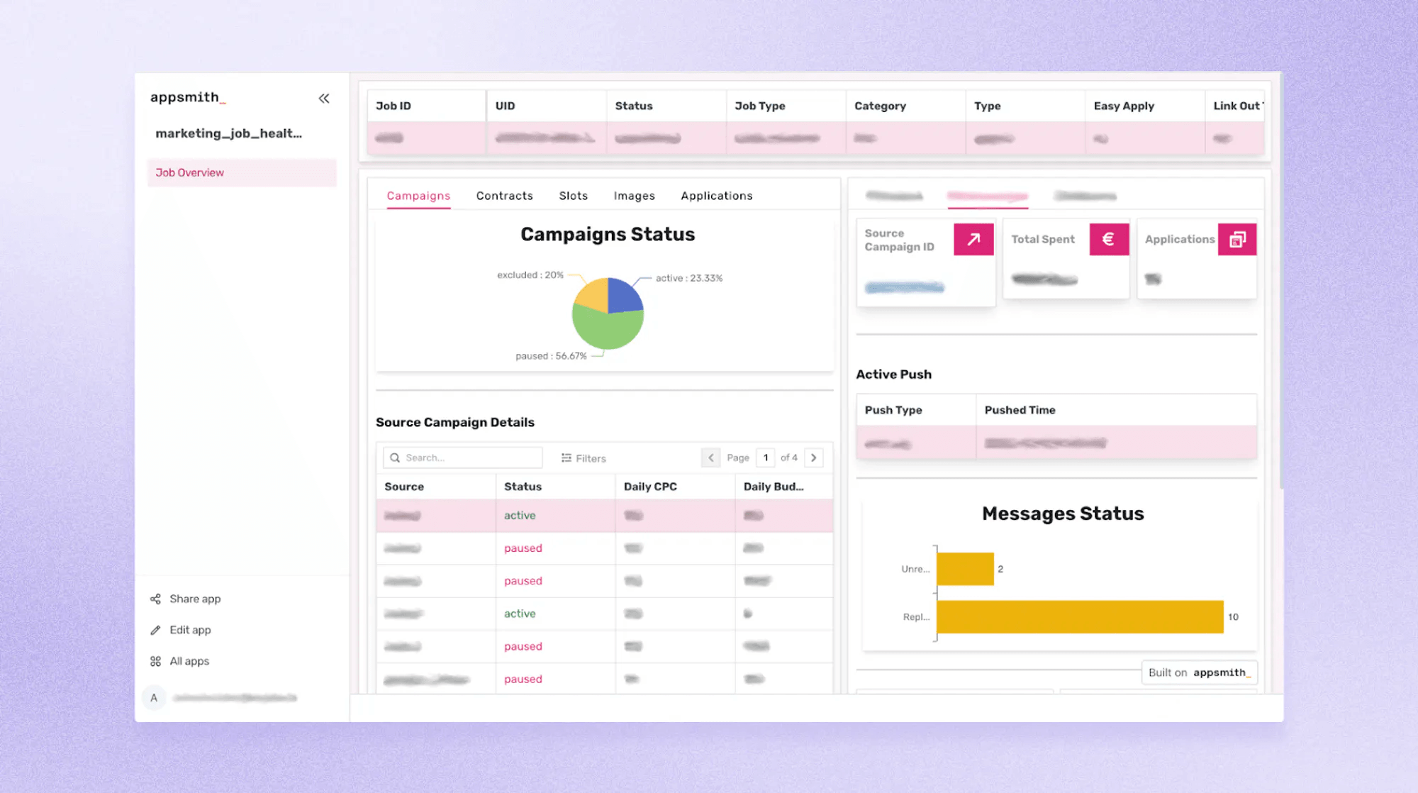 An image of an internal application built by HeyJobs using Appsmith.