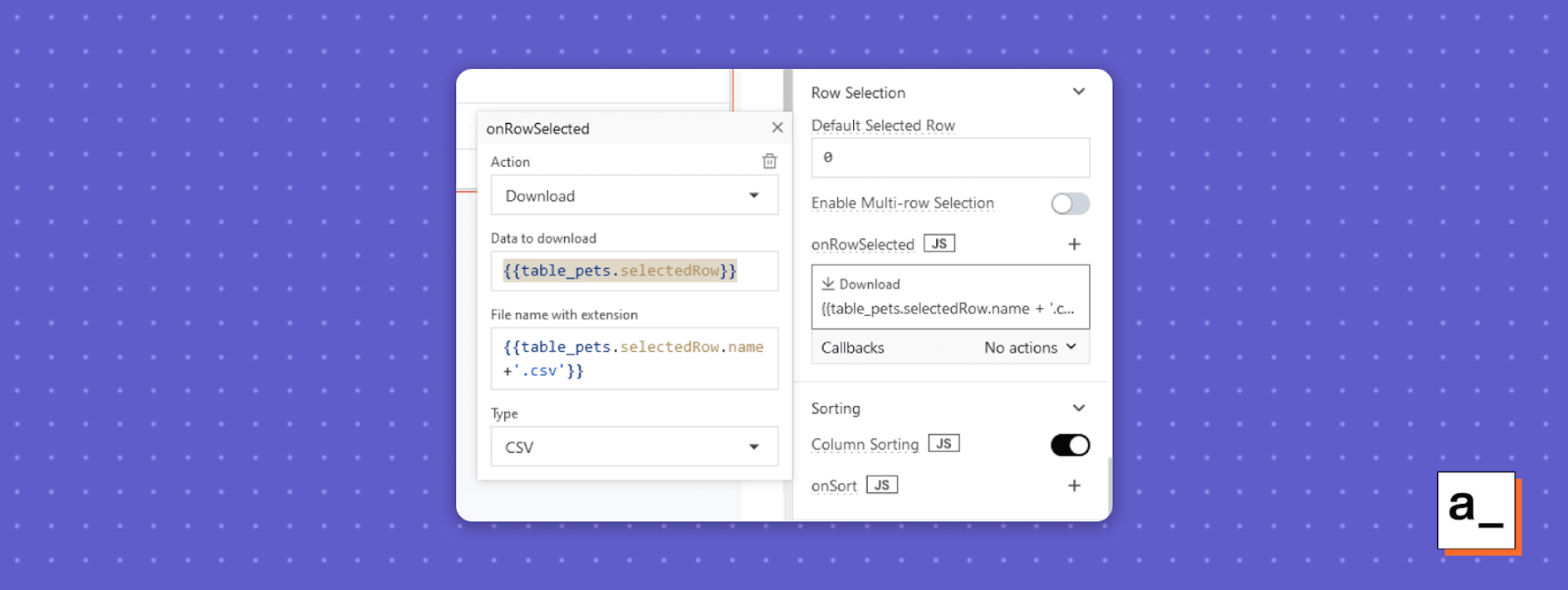 Screenshot showing how to download or view specific data using table triggers.