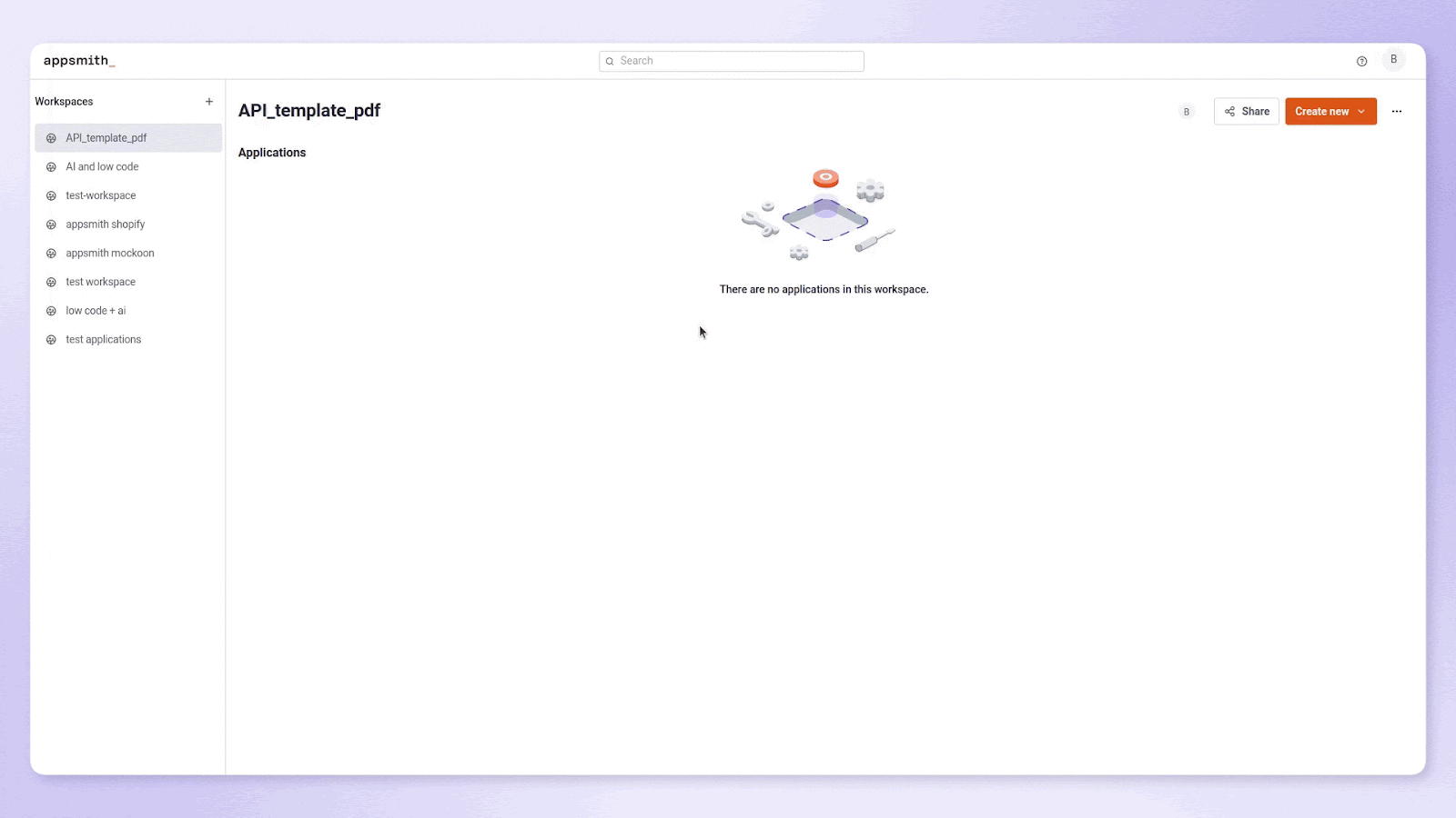 Screen recording showing how to create a new empty application in Appsmith