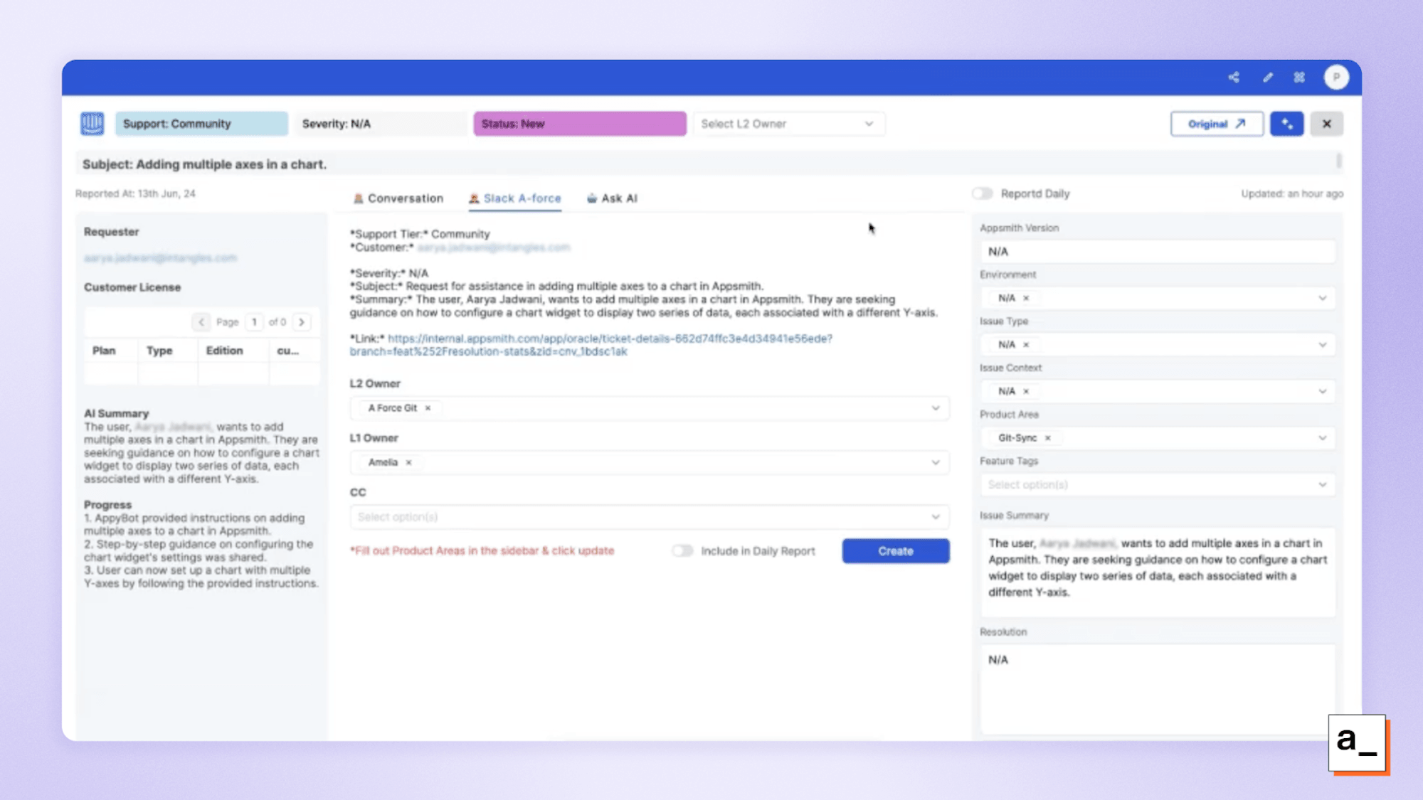 Screenshot comparing the metadata available in Zendesk to Appsmith’s customer support app.
