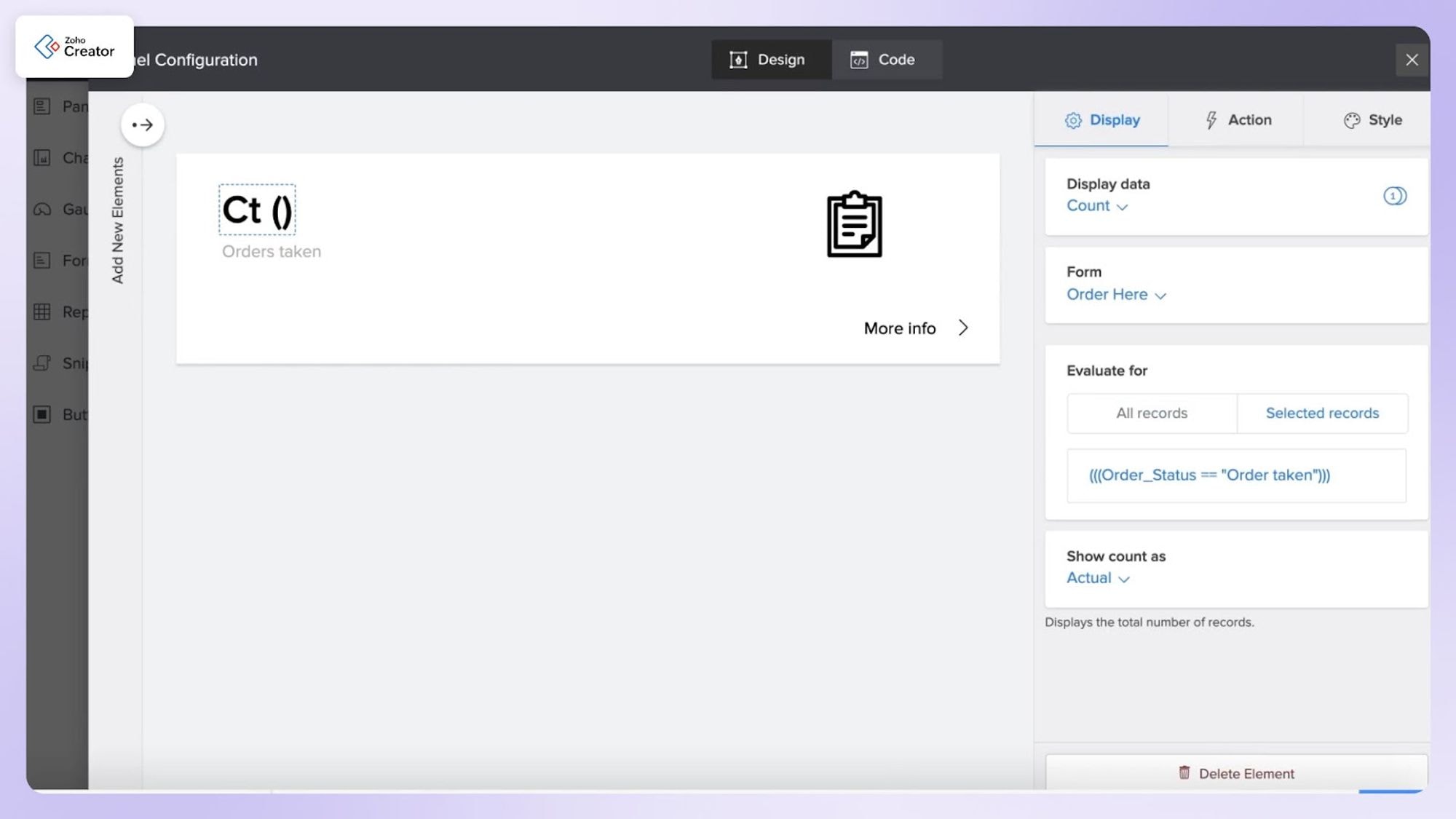 A screenshot of Zoho Creator dashboard