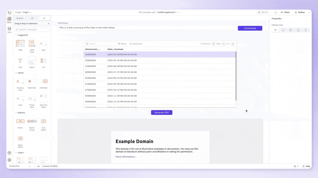 Screen recording showing how to generate a PDF from a database.